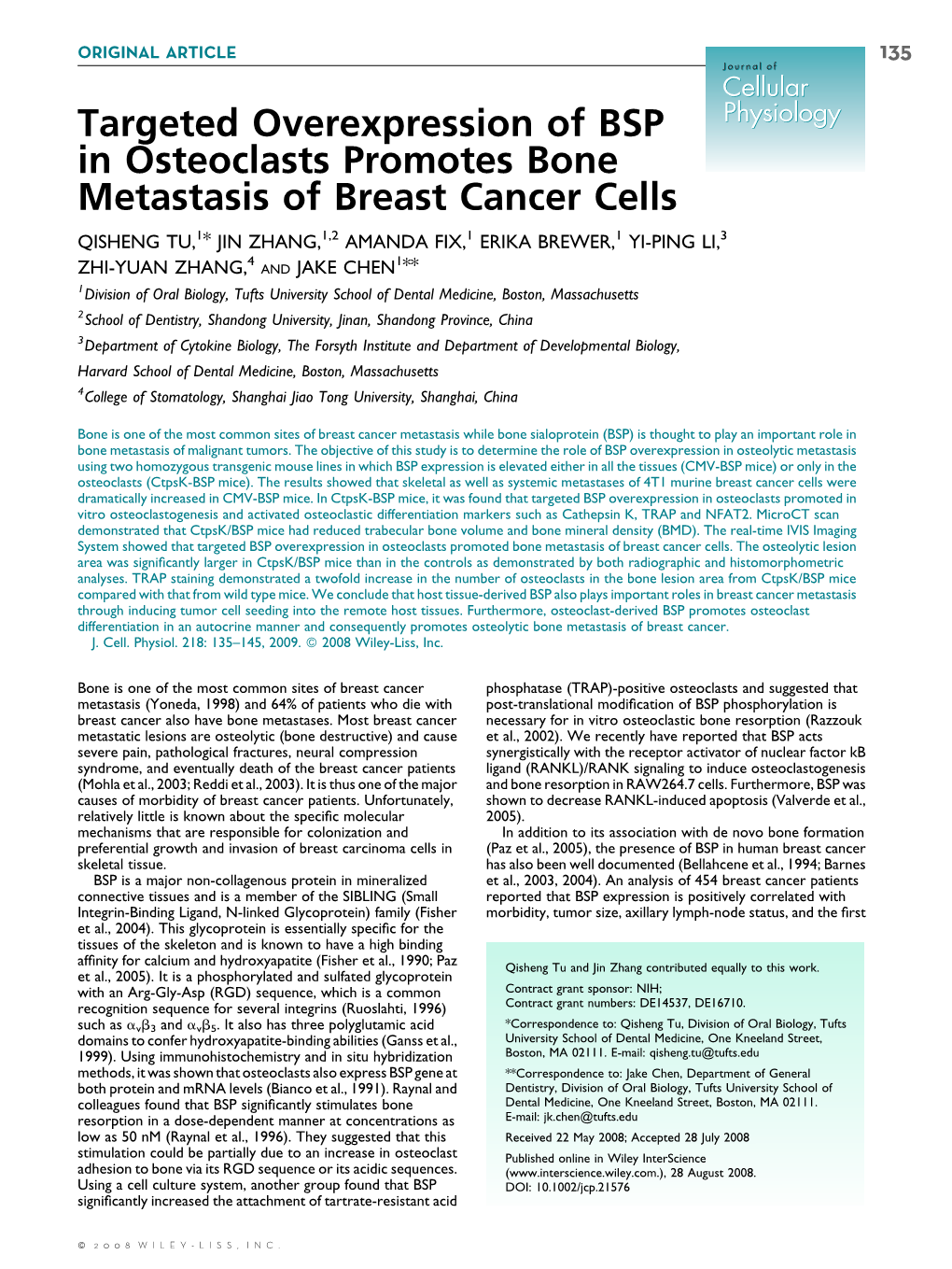 Targeted Overexpression of BSP in Osteoclasts Promotes Bone Metastasis of Breast Cancer Cells