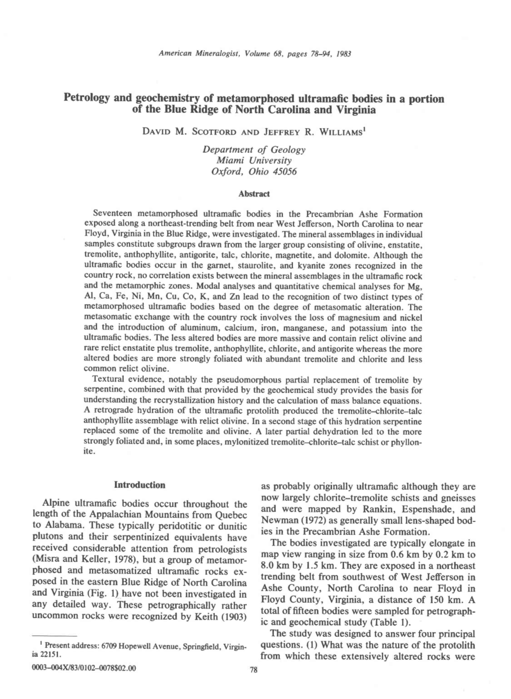 Petrology and Geochemistry of Metamorphosed Ultramafic Bodies