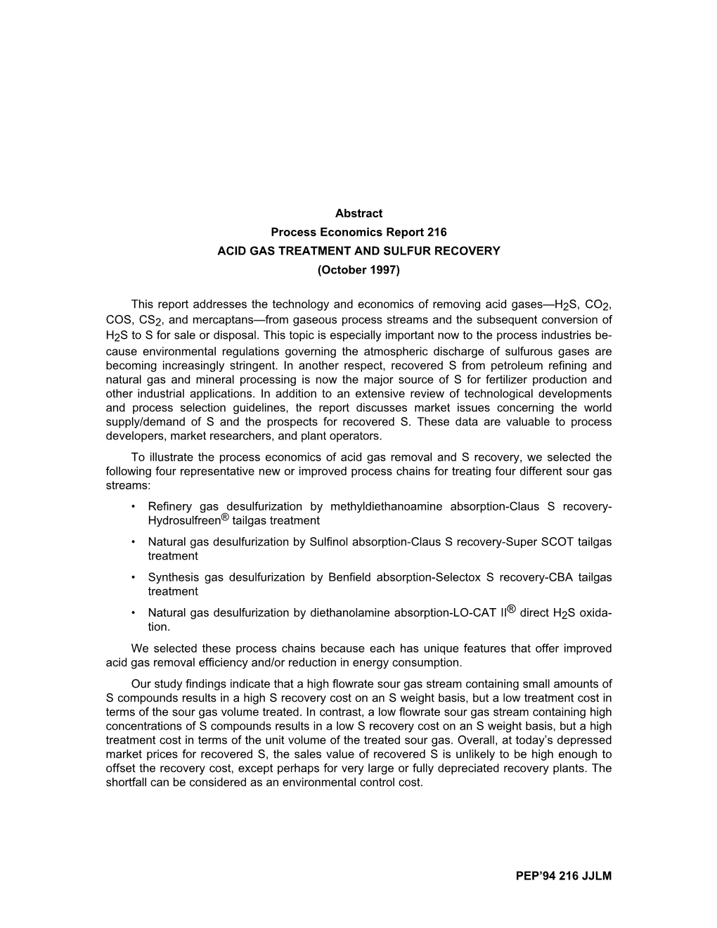 ACID GAS TREATMENT and SULFUR RECOVERY (October 1997)