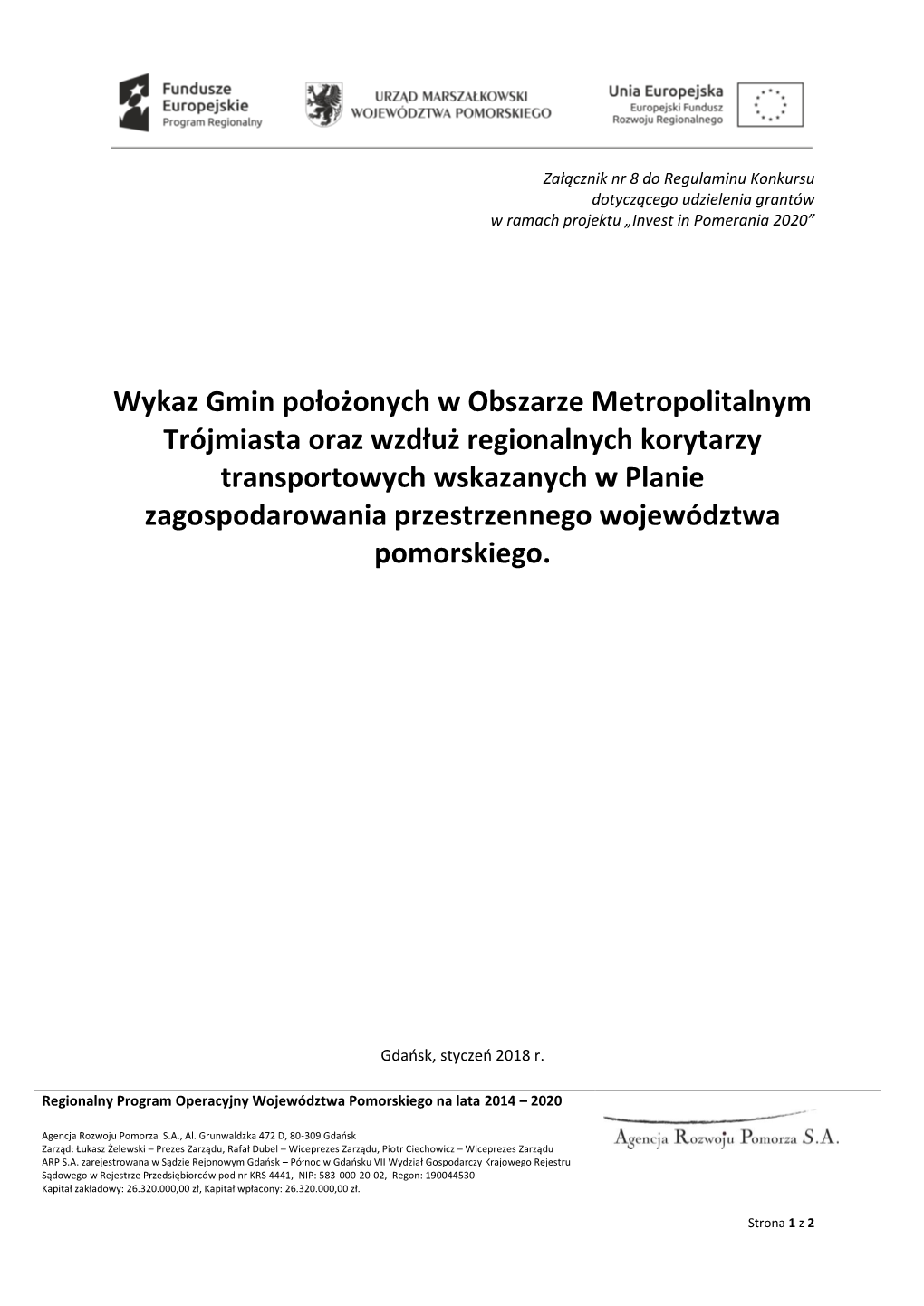 Załącznik Nr 8. Wykaz Gmin Położonych W Obszarze