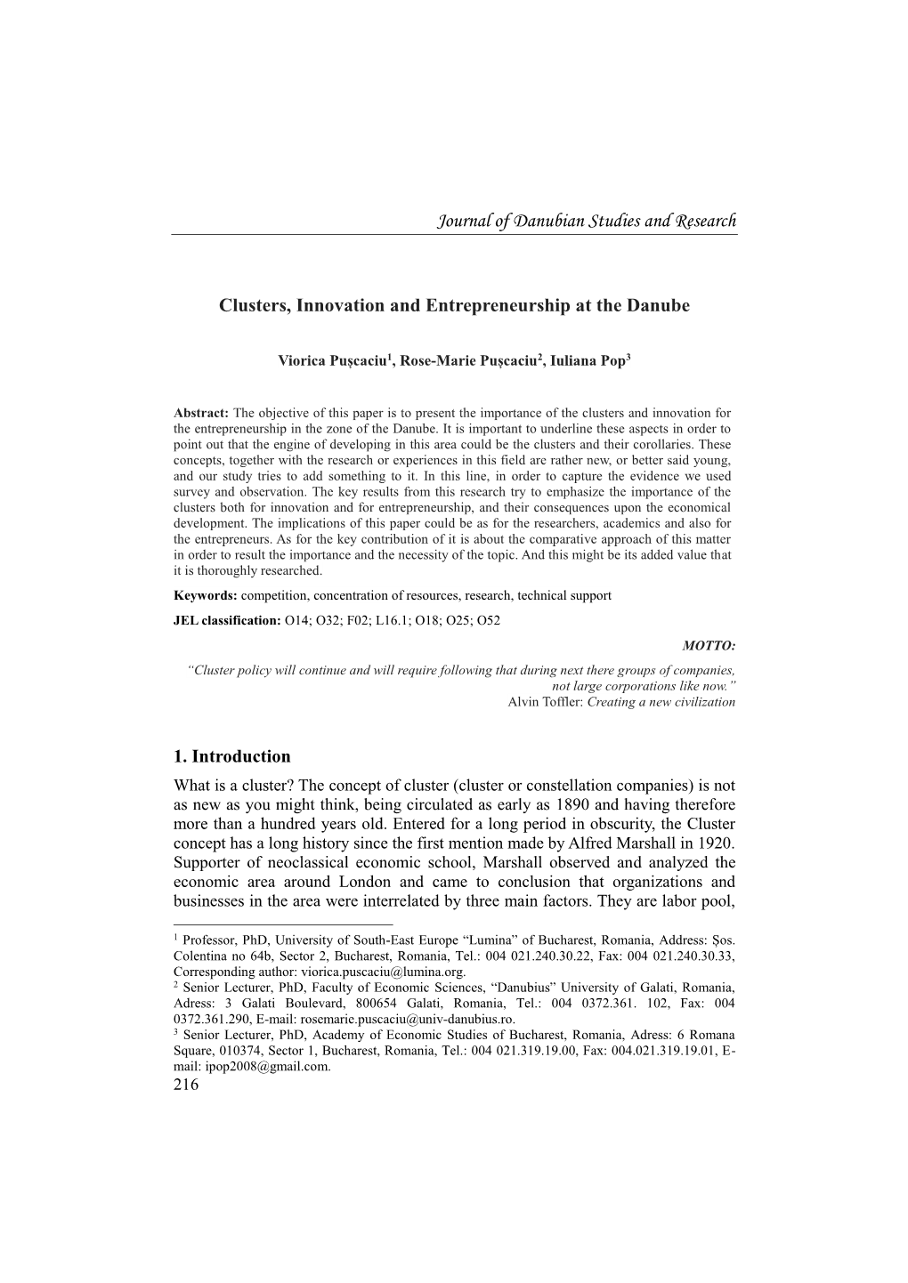 Journal of Danubian Studies and Research