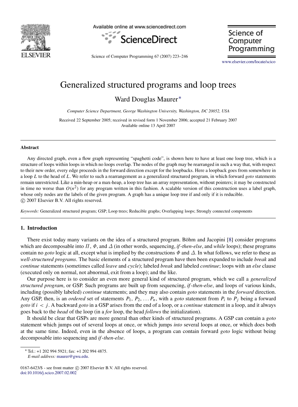 Generalized Structured Programs and Loop Trees Ward Douglas Maurer∗