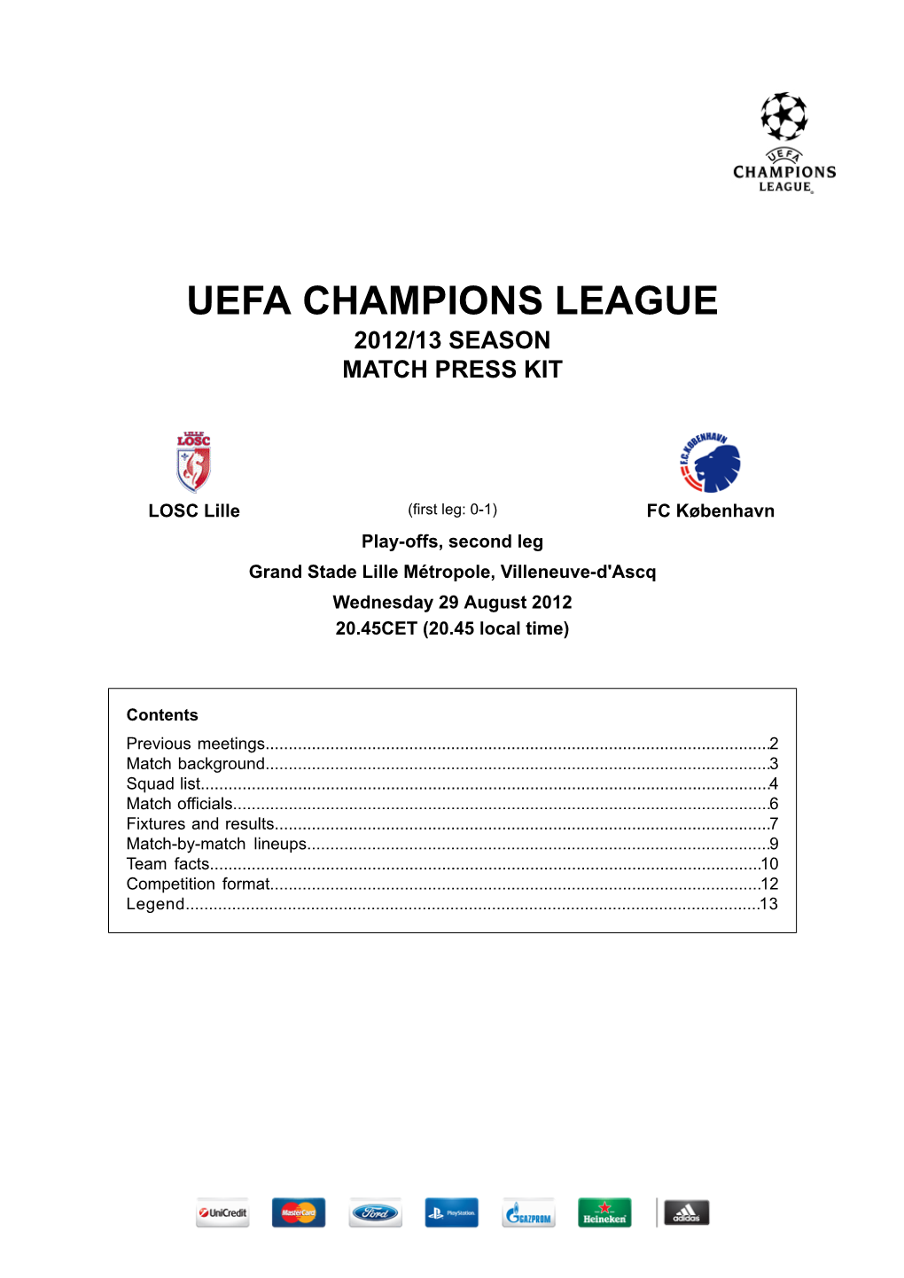 Uefa Champions League 2012/13 Season Match Press Kit