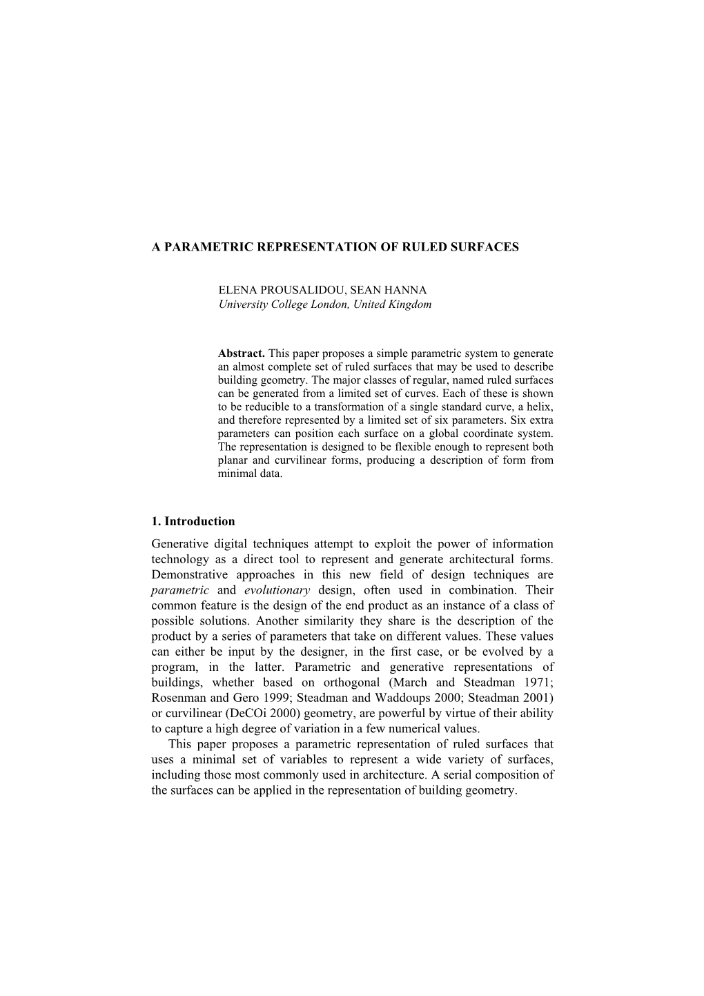 A Parametric Representation of Ruled Surfaces