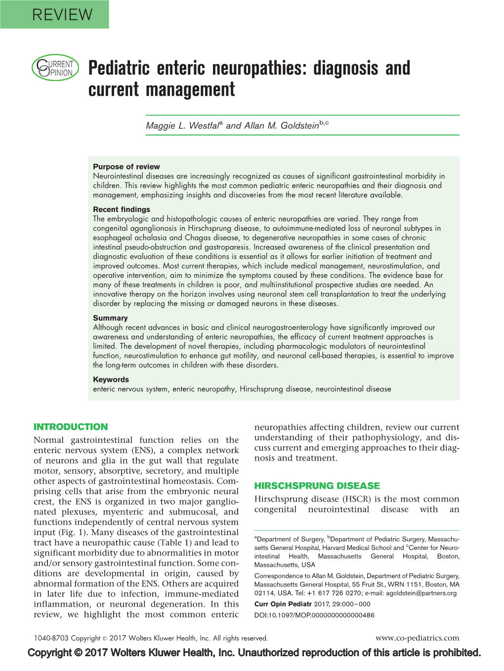 Pediatric Enteric Neuropathies: Diagnosis and Current Management