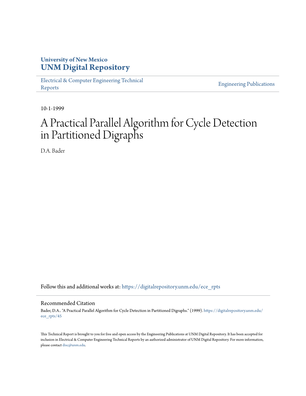 A Practical Parallel Algorithm for Cycle Detection in Partitioned Digraphs D.A
