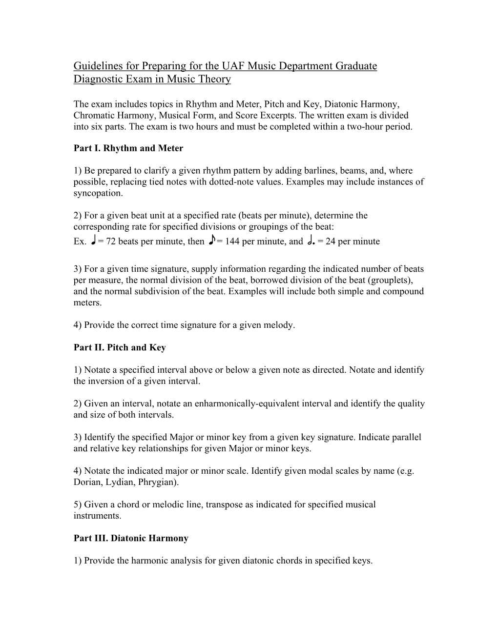 Guidelines for Preparing for the UAF Music Department Graduate Diagnostic Exam in Music Theory