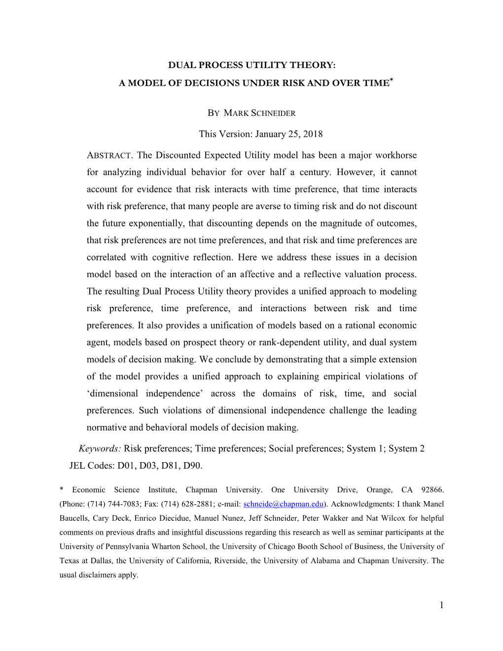 1 Dual Process Utility Theory