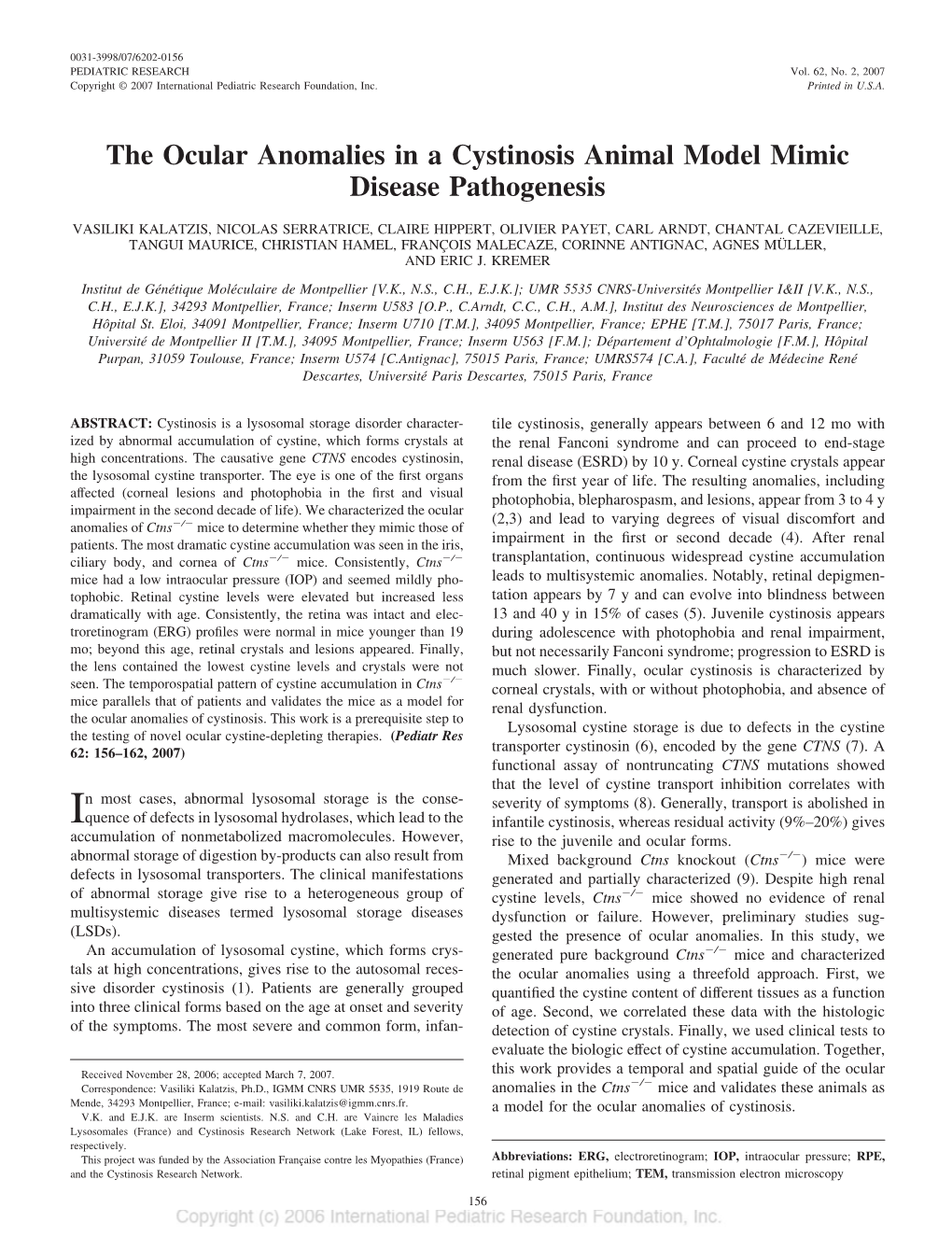 The Ocular Anomalies in a Cystinosis Animal Model Mimic Disease Pathogenesis