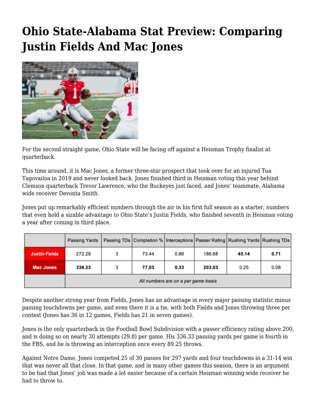 Comparing Justin Fields and Mac Jones