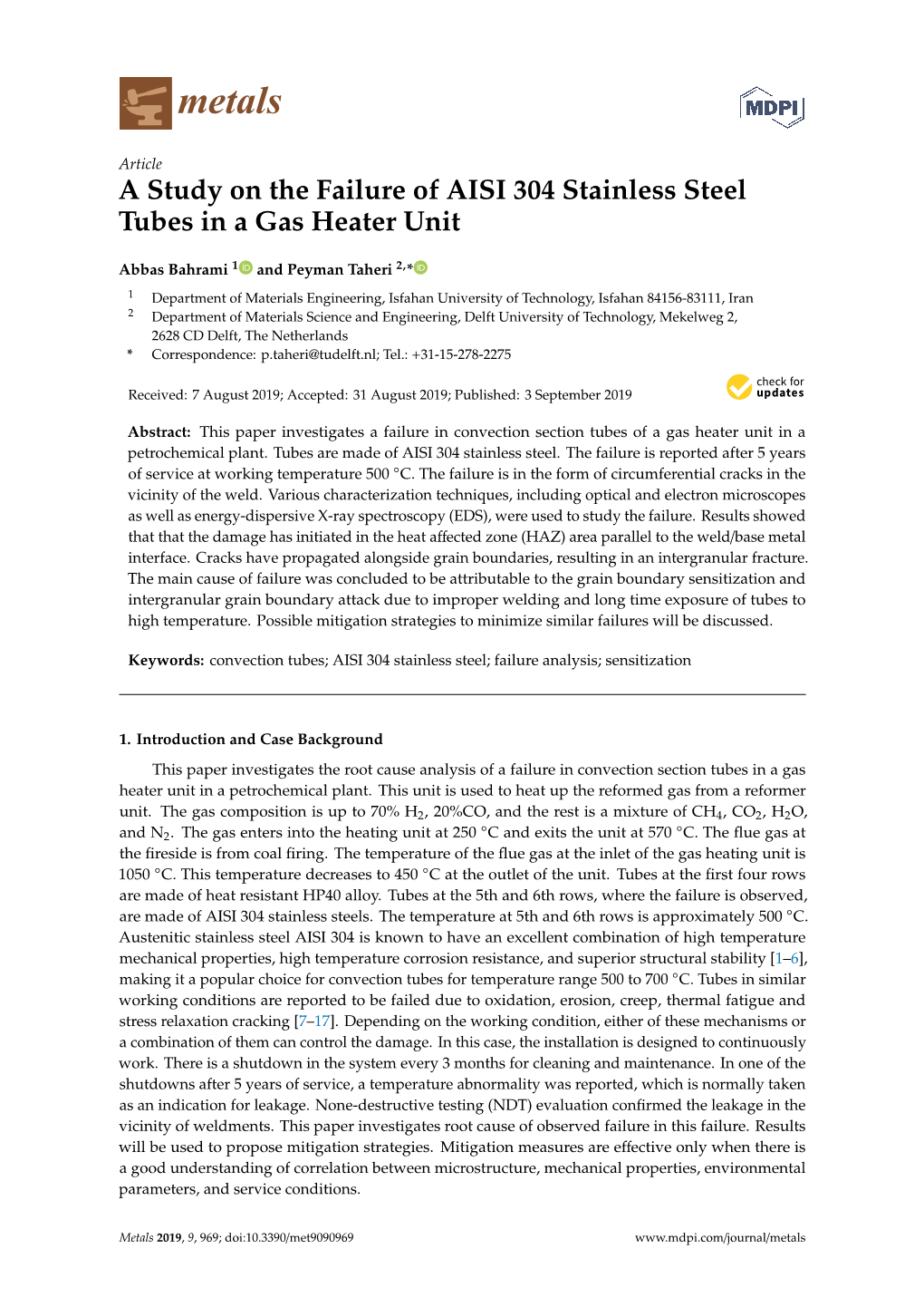 A Study on the Failure of AISI 304 Stainless Steel Tubes in a Gas Heater Unit