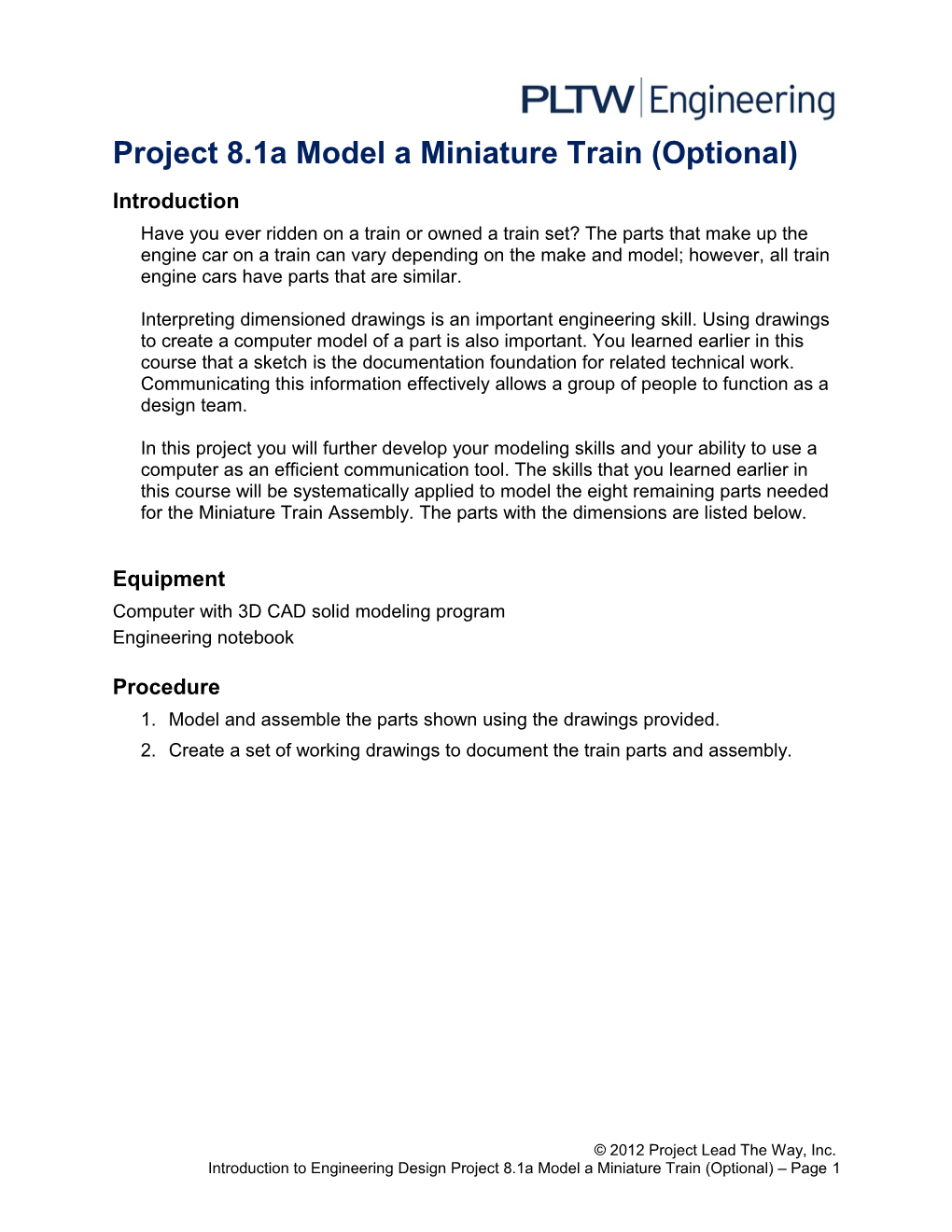 Project 8.1A Model a Miniature Train (Optional) s1