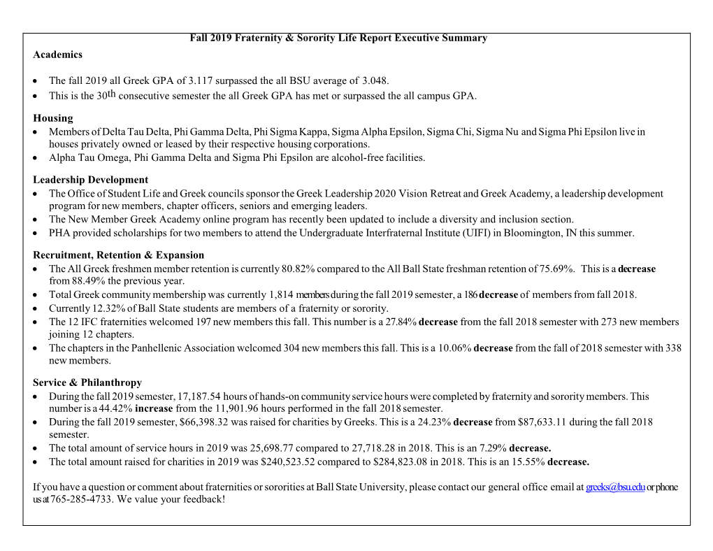 Fall 2006 Greek Report Executive Summary