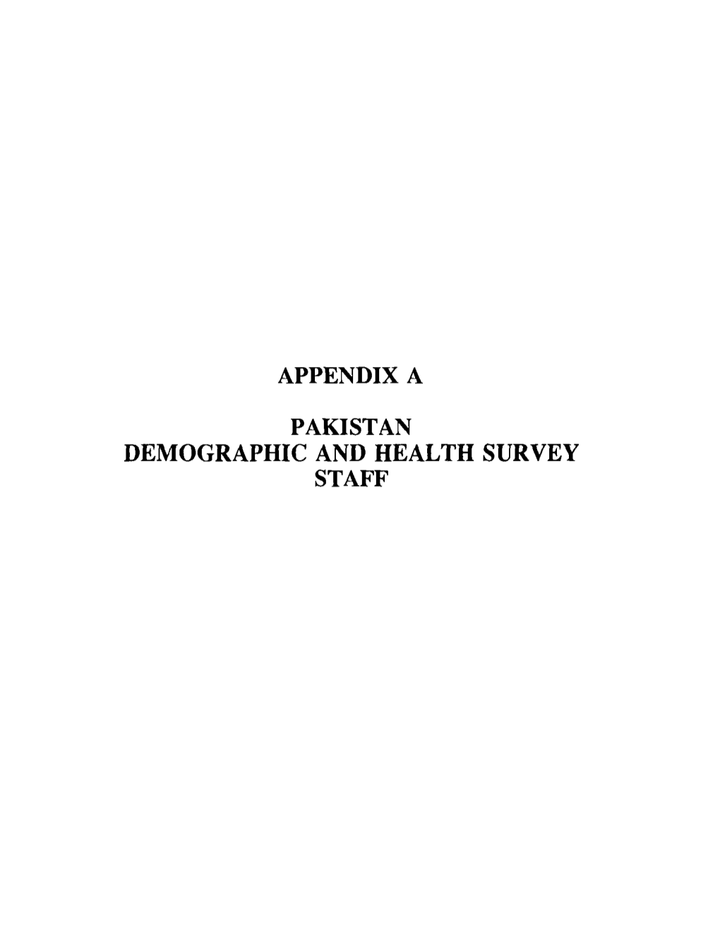 Pakistan Appendix A