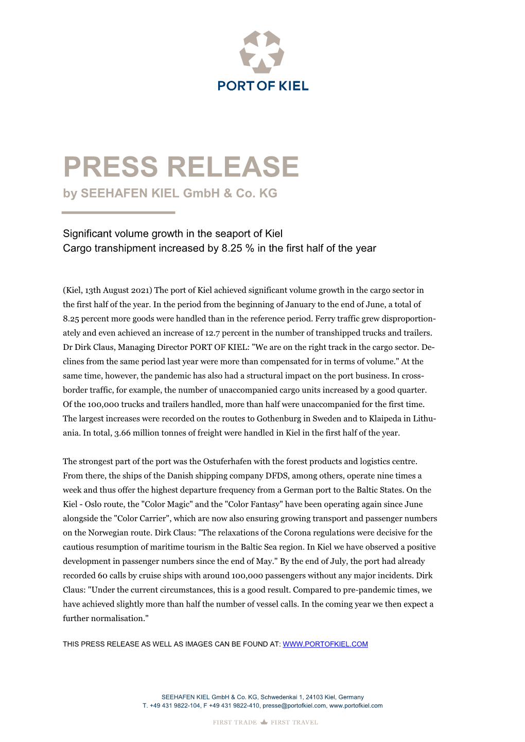 PRESS RELEASE by SEEHAFEN KIEL Gmbh & Co