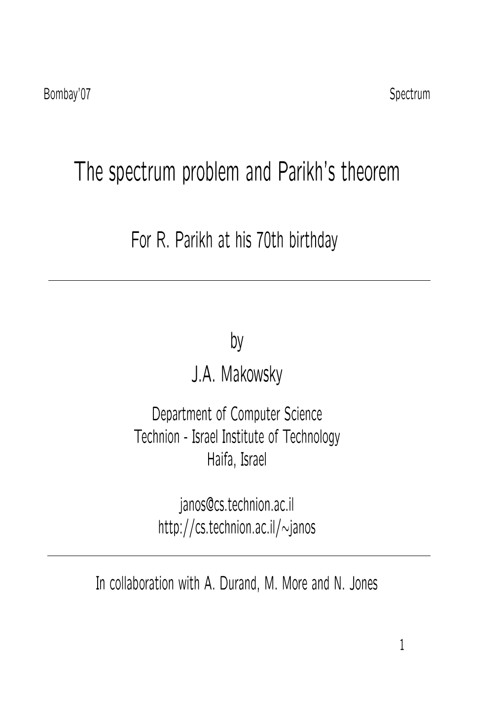 The Spectrum Problem and Parikh's Theorem