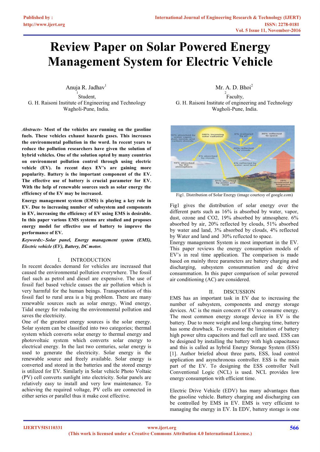 Review Paper on Solar Powered Energy Management System for Electric Vehicle