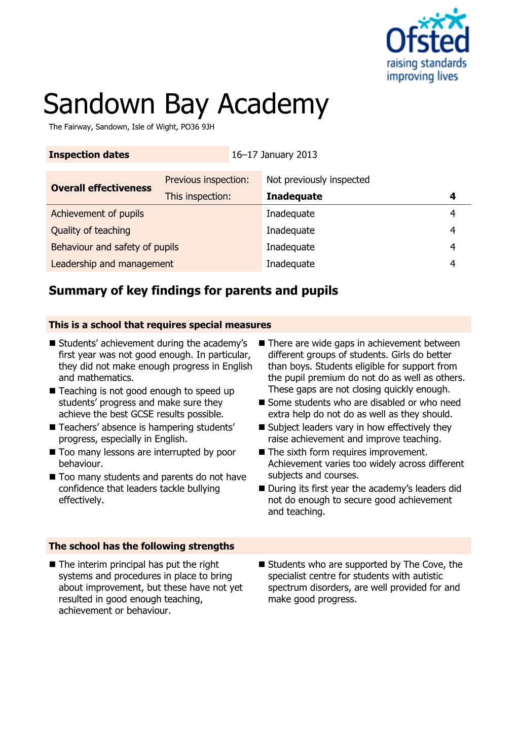 Sandown Bay Academy the Fairway, Sandown, Isle of Wight, PO36 9JH