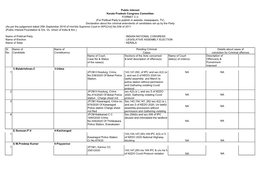 (As Per the Judgement Dated 25Th September 2018 of Hon'ble Supreme Court in WP(Civil) No.536 of 2011 (Public Interest Foundation & Ors