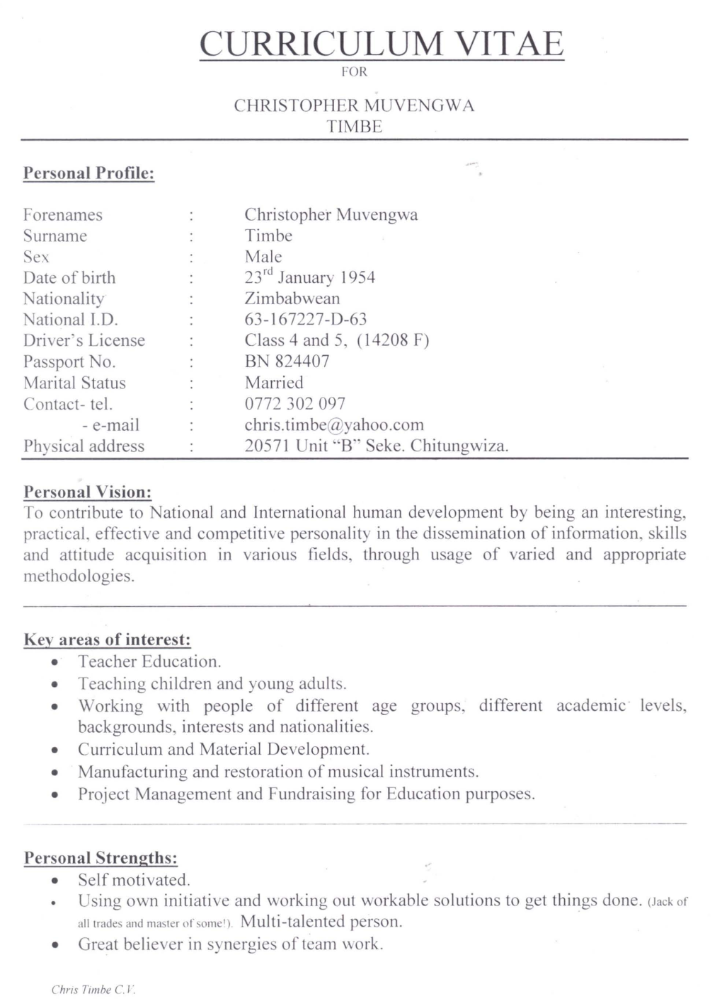 Curriculum Vitae For