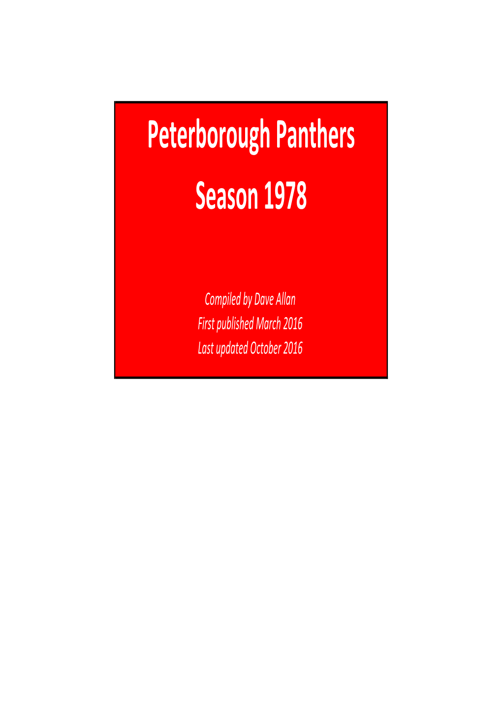 Peterborough Panthers Season 1978