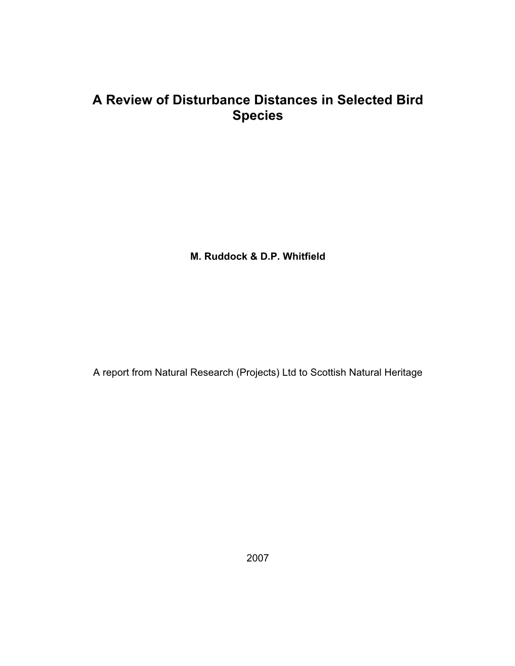 A Review of Disturbance Distances in Selected Bird Species