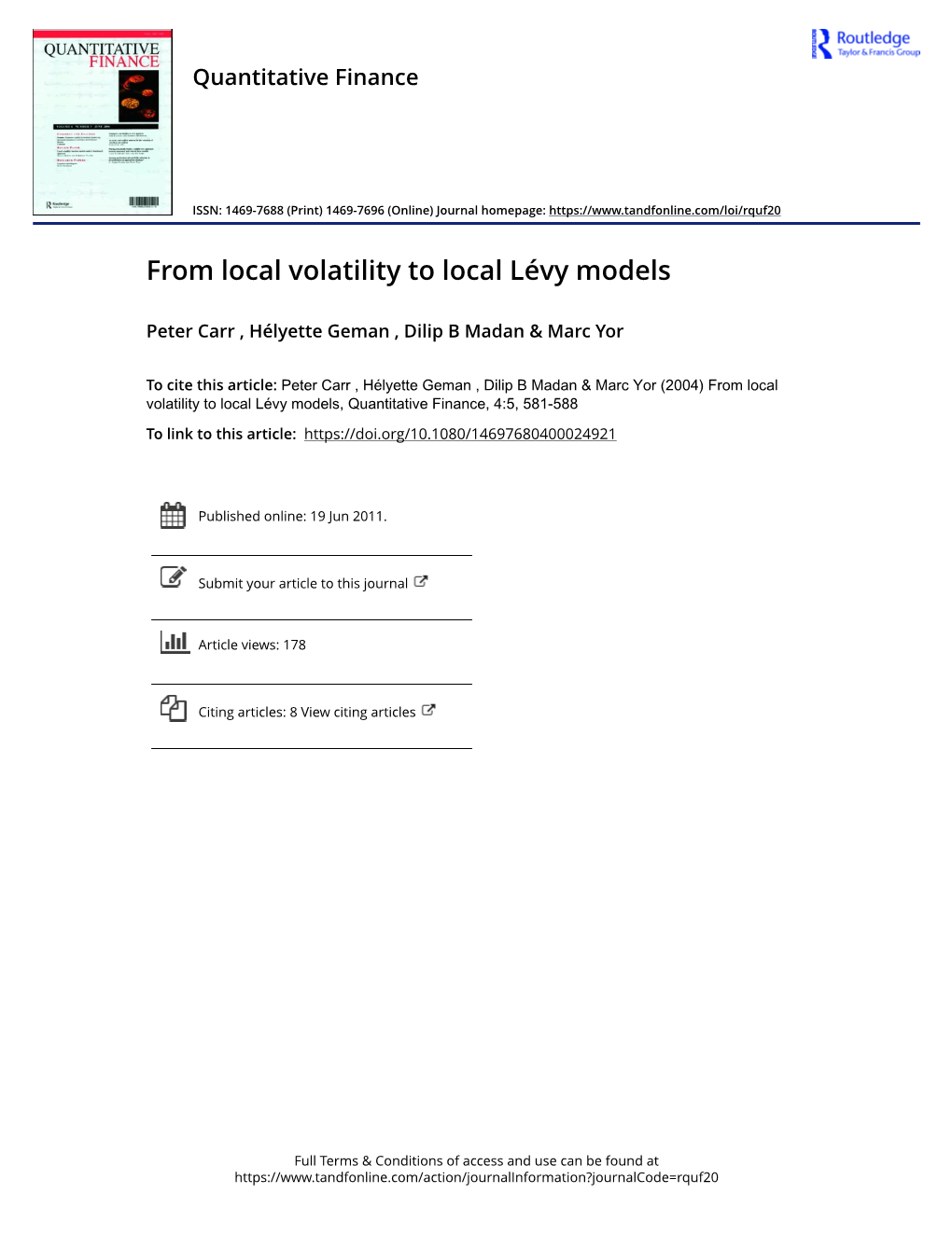 From Local Volatility to Local Lévy Models (PDF)