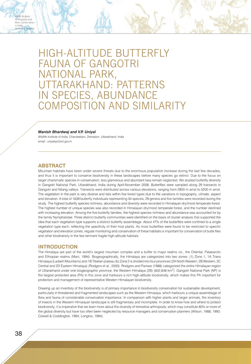 High-Altitude Butterfly Fauna of Gangotri National Park, Uttarakhand: Patterns in Species, Abundance Composition and Similarity