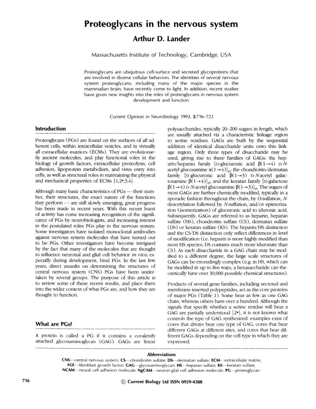 Proteoglycans in the Nervous System