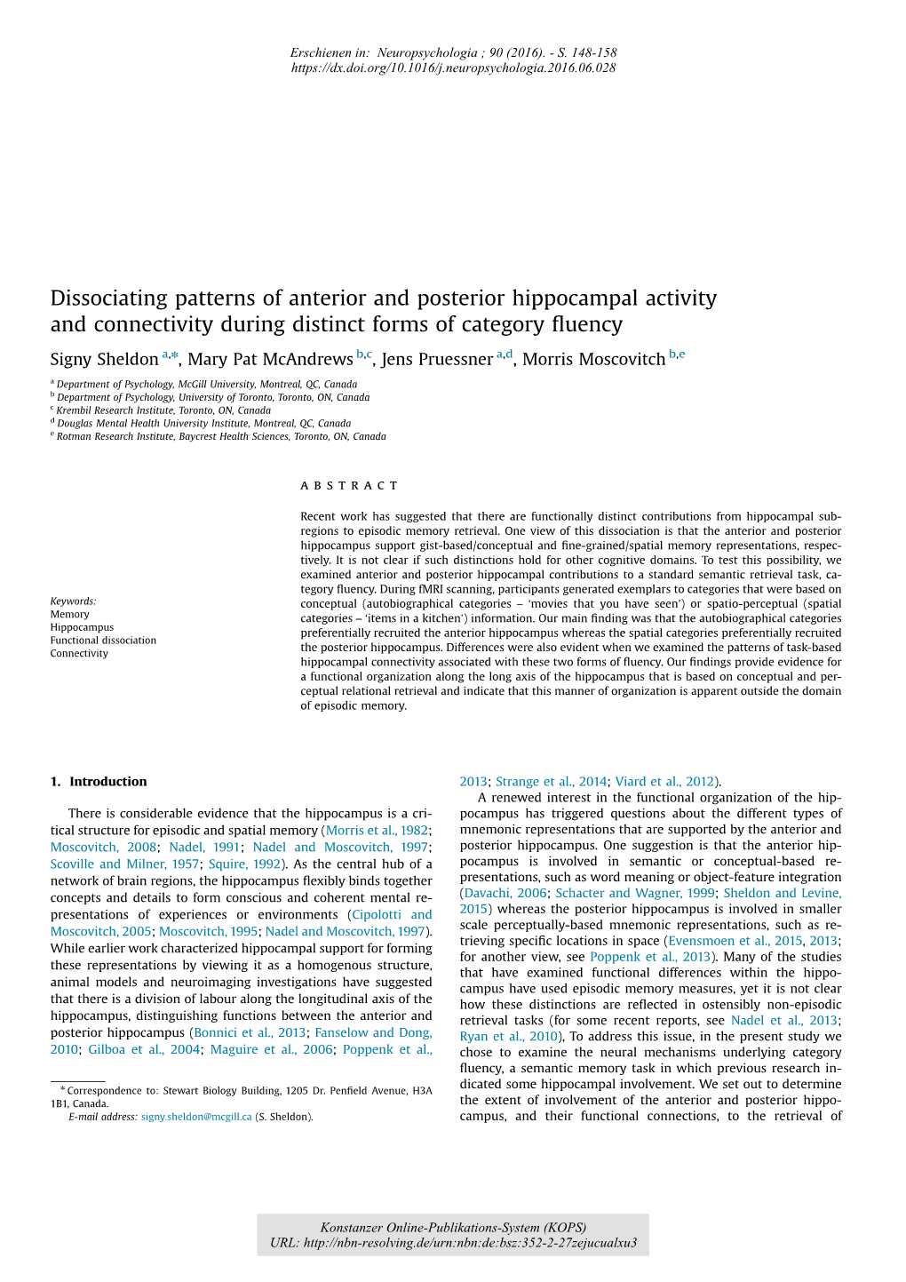 Dissociating Patterns of Anterior and Posterior Hippocampal Activity and Connectivity During Distinct Forms of Category ﬂuency