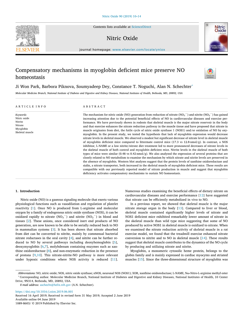 Nitric Oxide 90 (2019) 10–14