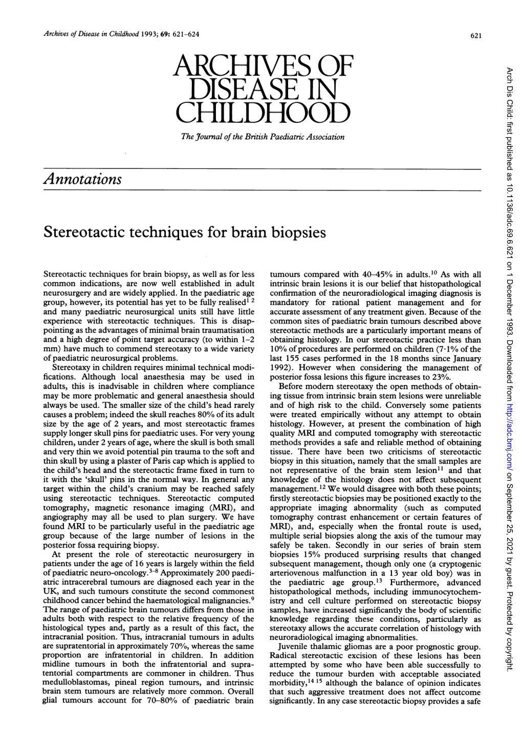 Annotations Stereotactic Techniques for Brain Biopsies