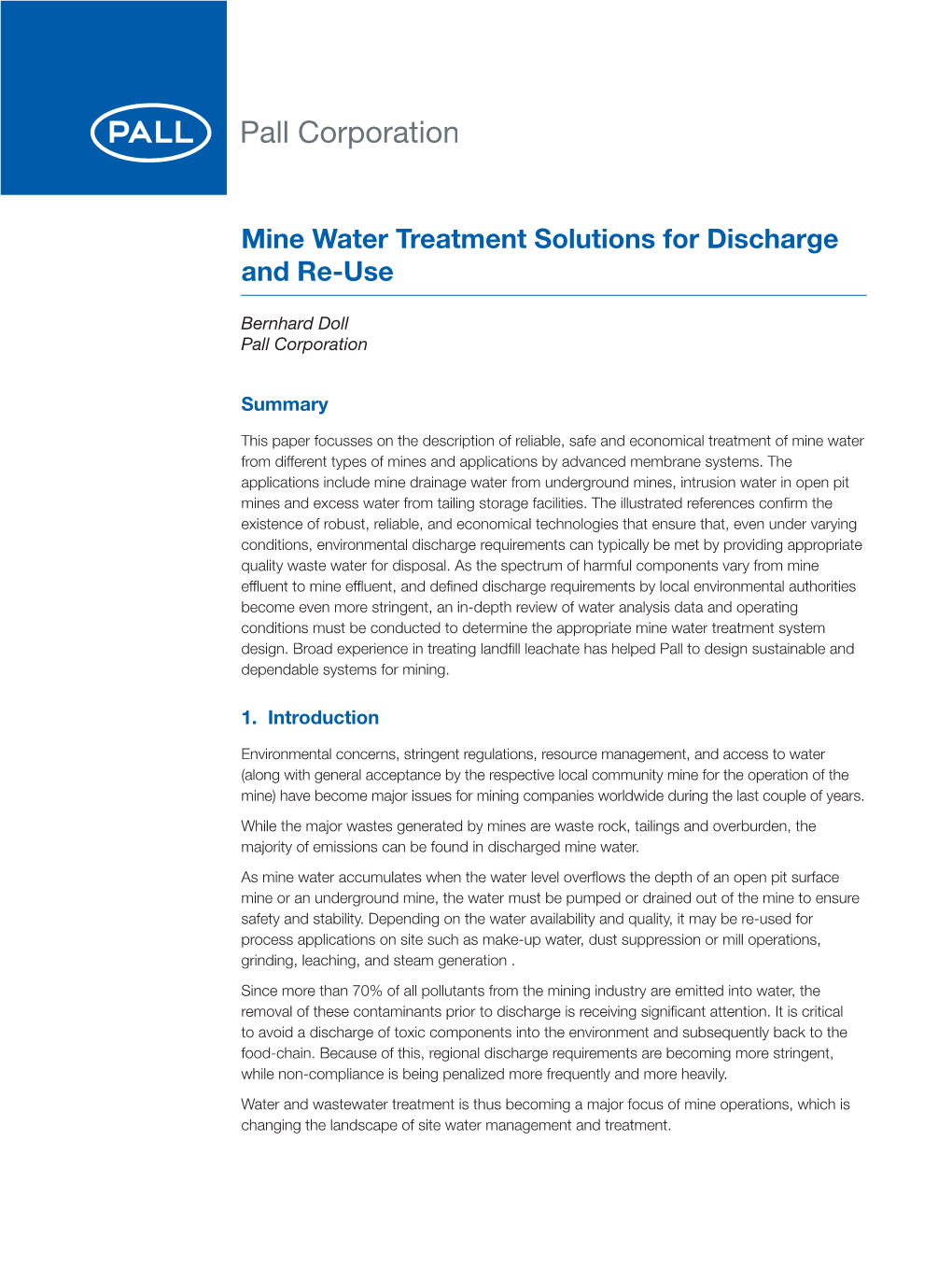 Mine Water Treatment Solutions for Discharge and Re-Use