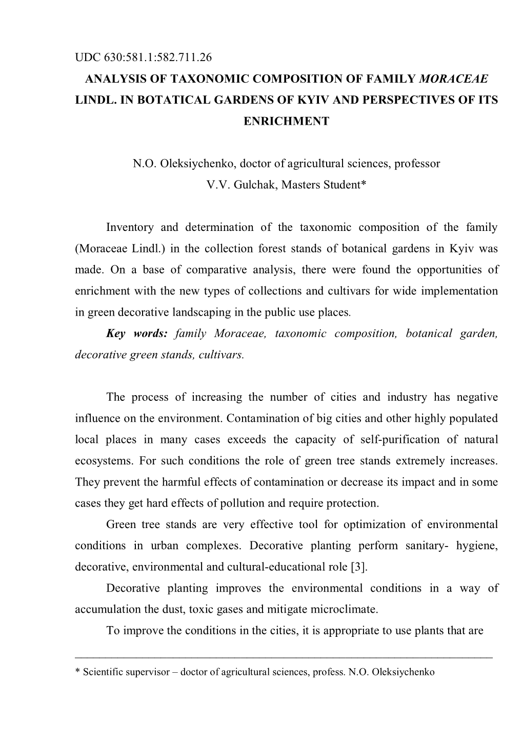 Udc 630:581.1:582.711.26 Analysis of Taxonomic Composition of Family Moraceae Lindl