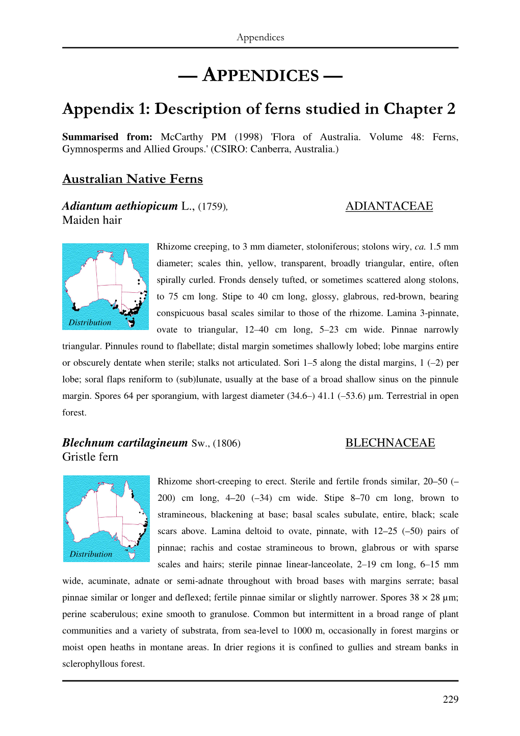 — APPENDICES — Appendix 1: Description of Ferns Studied in Chapter 2