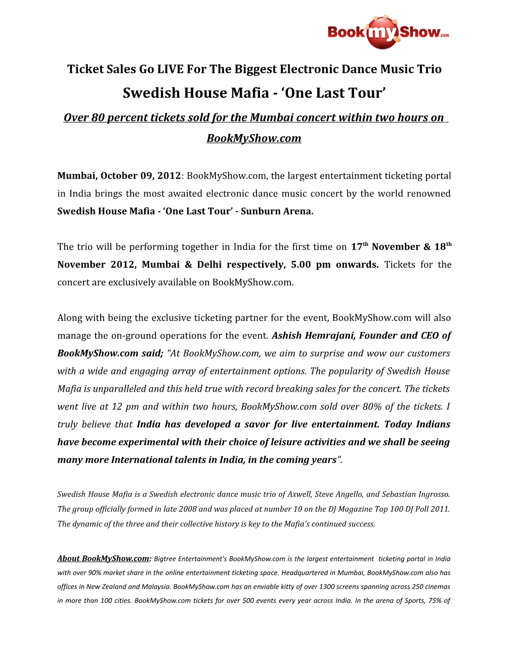 Swedish House Mafia - ‘One Last Tour’ Over 80 Percent Tickets Sold for the Mumbai Concert Within Two Hours on Bookmyshow.Com