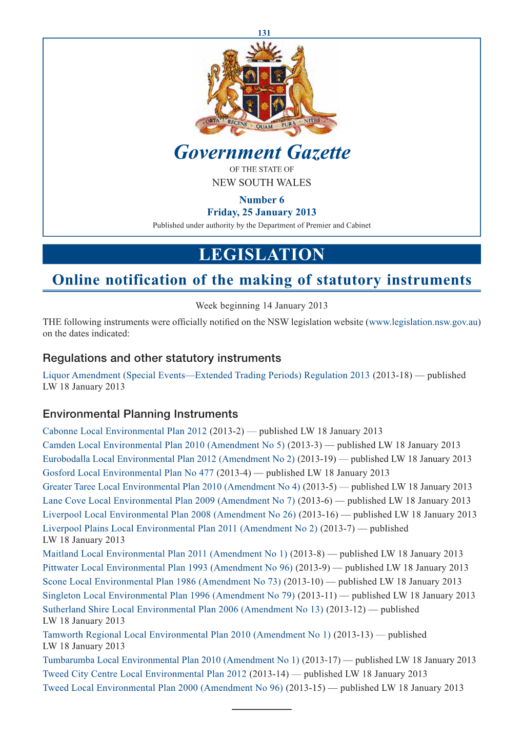 Government Gazette of 25 January 2013