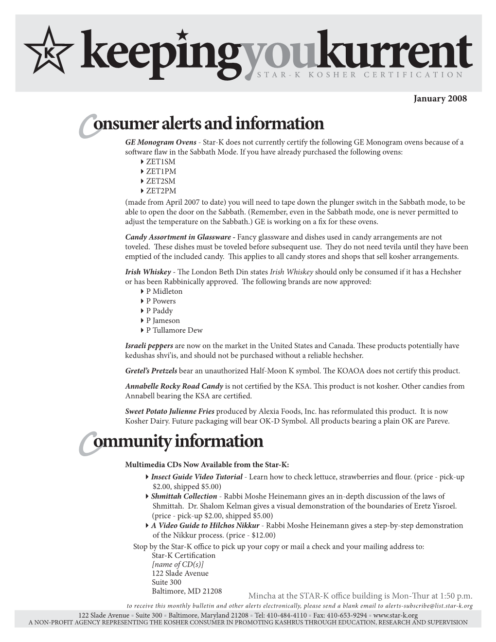 Consumer Alerts and Information Community Information