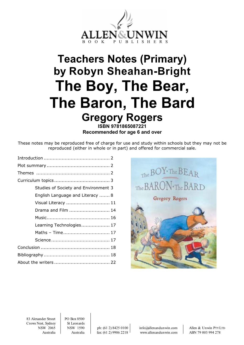 The Boy, the Bear, the Baron, the Bard Gregory Rogers ISBN 9781865087221 Recommended for Age 6 and Over