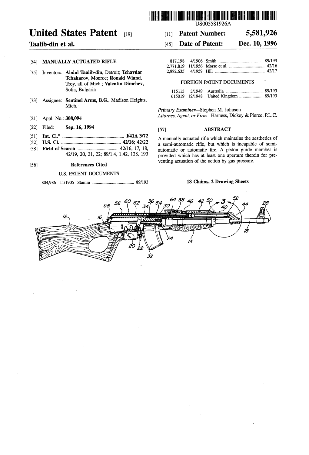 ||||IIII US005581926A United States Patent (19) 11 Patent Number: 5,581,926 Taalib-Din Et Al