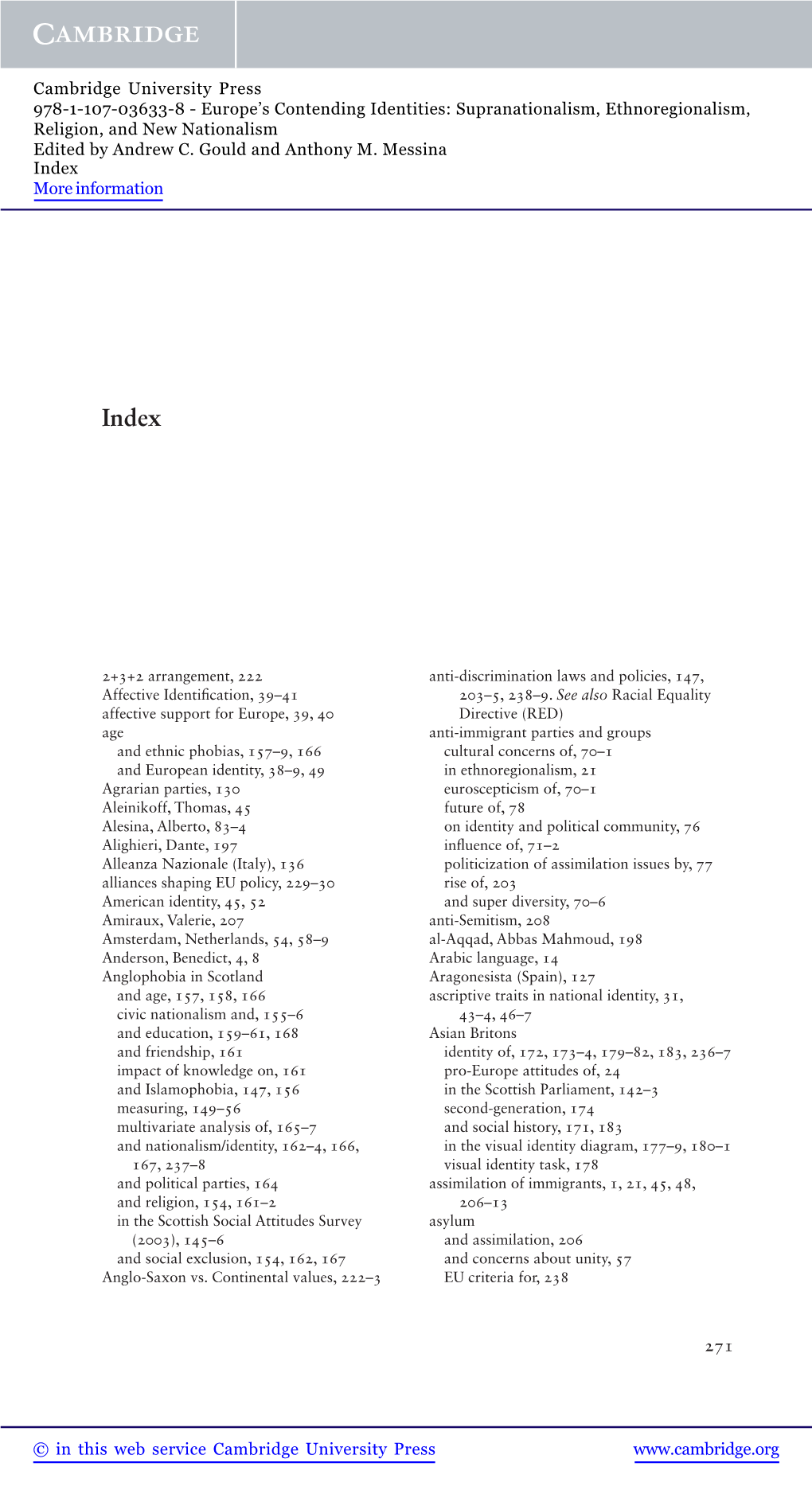 Europe’S Contending Identities: Supranationalism, Ethnoregionalism, Religion, and New Nationalism Edited by Andrew C