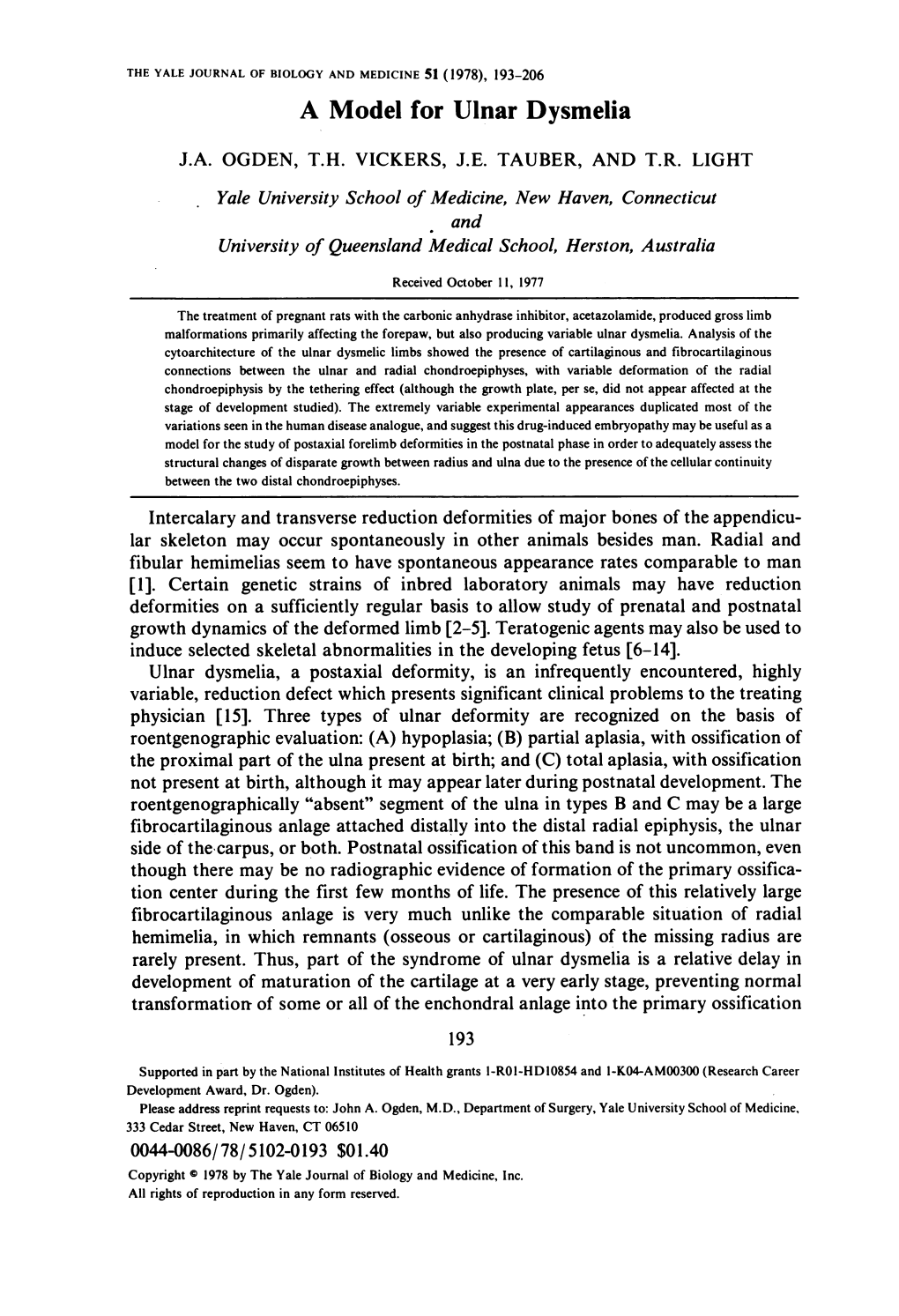 A Model for Ulnar Dysmelia