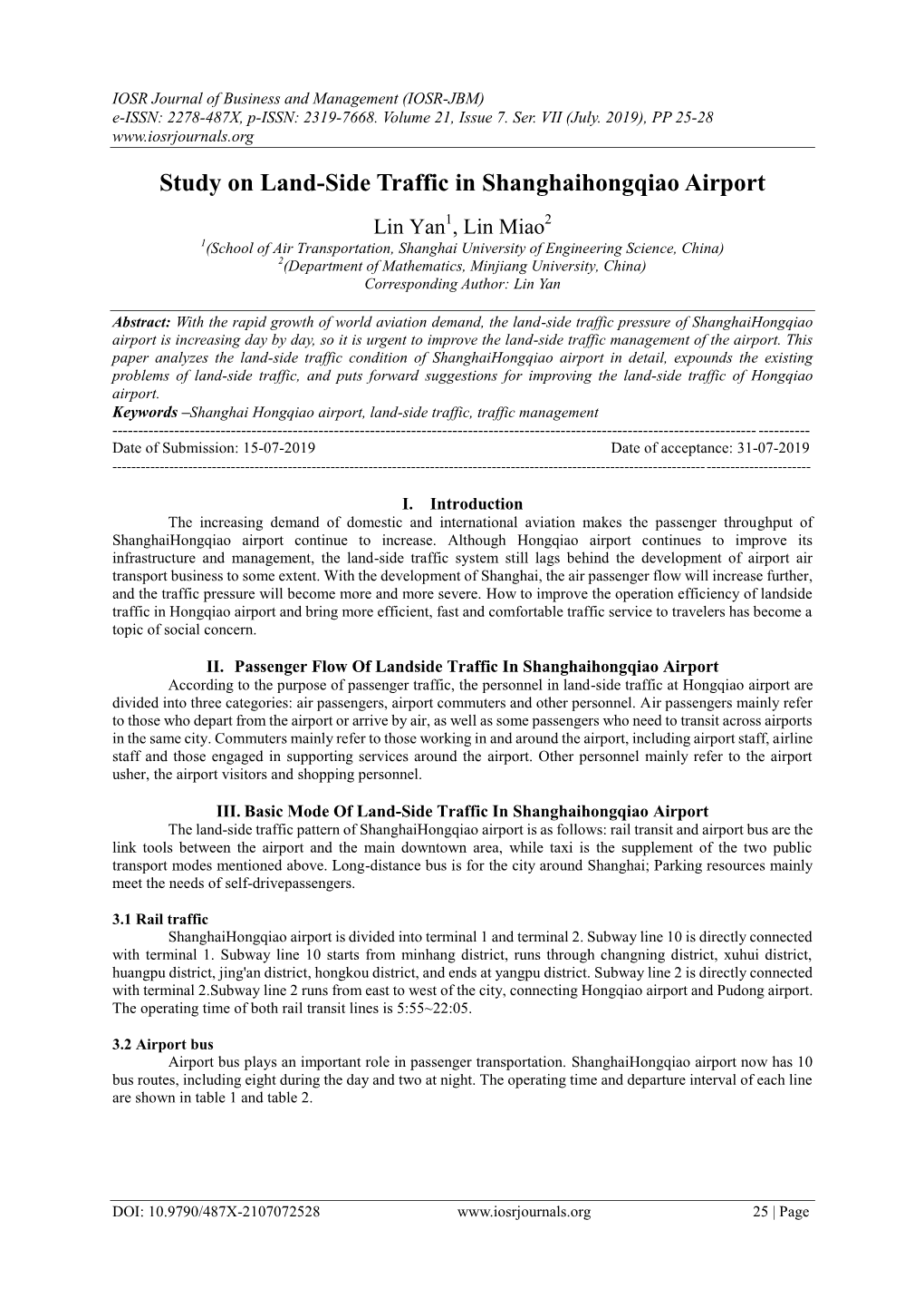 Study on Land-Side Traffic in Shanghaihongqiao Airport