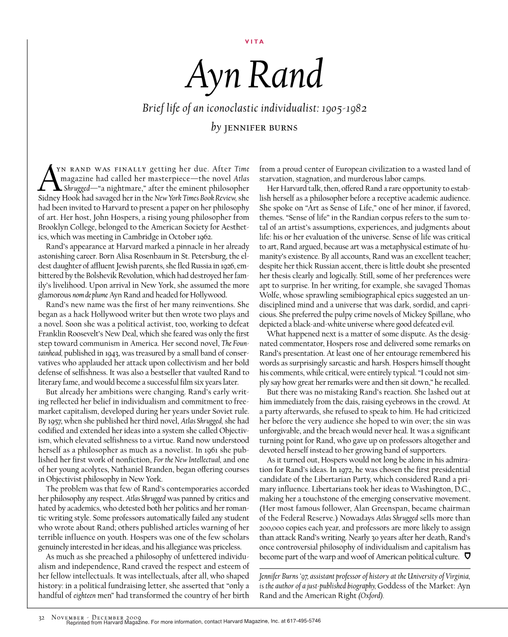 Ayn Rand Brief Life of an Iconoclastic Individualist: 1905-1982 by Jennifer Burns