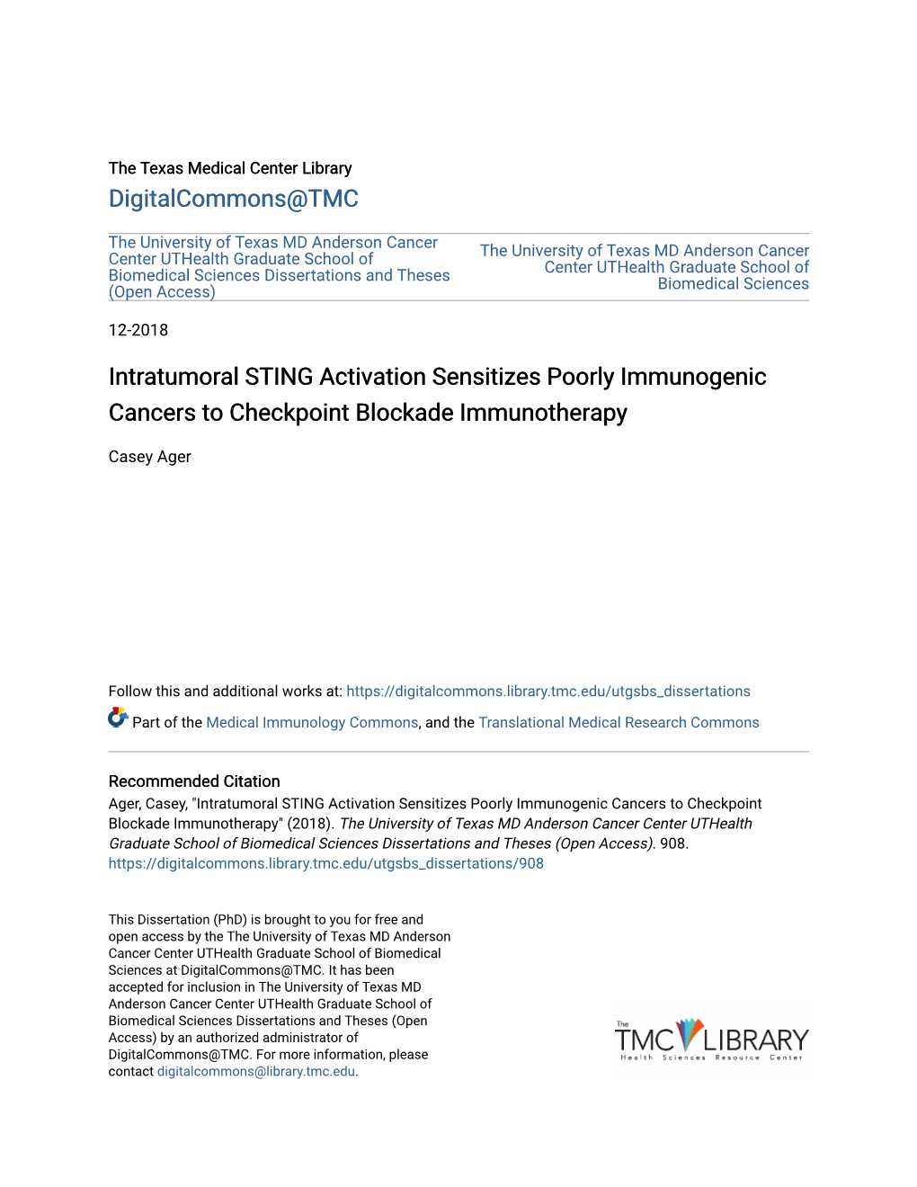 Intratumoral STING Activation Sensitizes Poorly Immunogenic Cancers to Checkpoint Blockade Immunotherapy