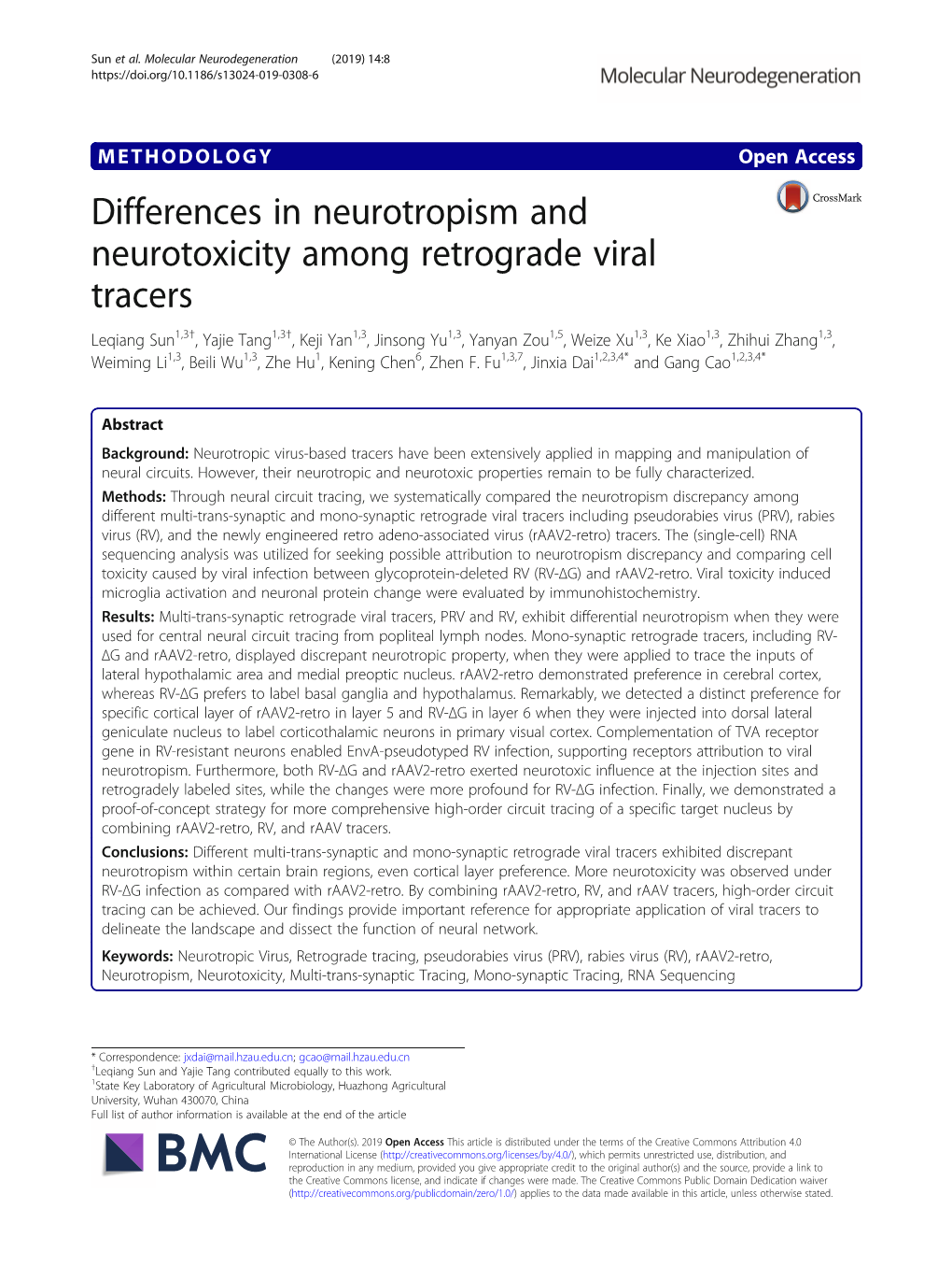 Differences in Neurotropism and Neurotoxicity Among Retrograde Viral Tracers