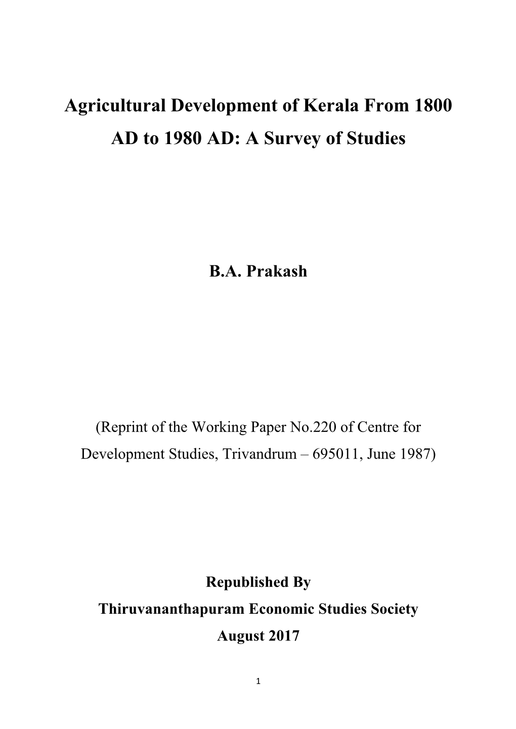 Agriculture of Kerala from 1800 to 1980 AD