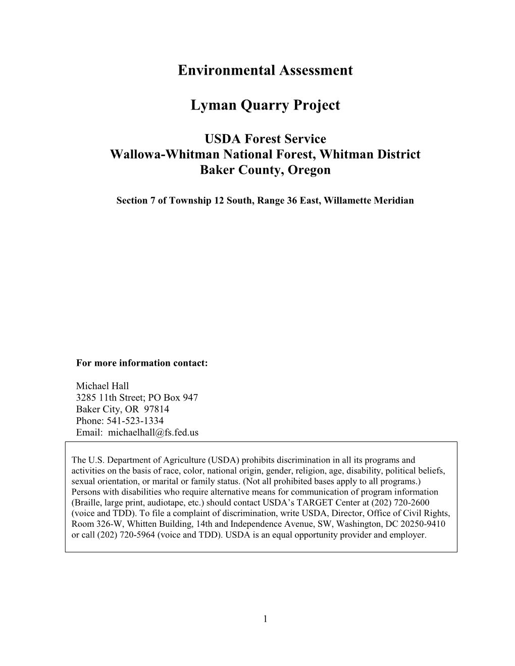 Environmental Assessment Lyman Quarry Project