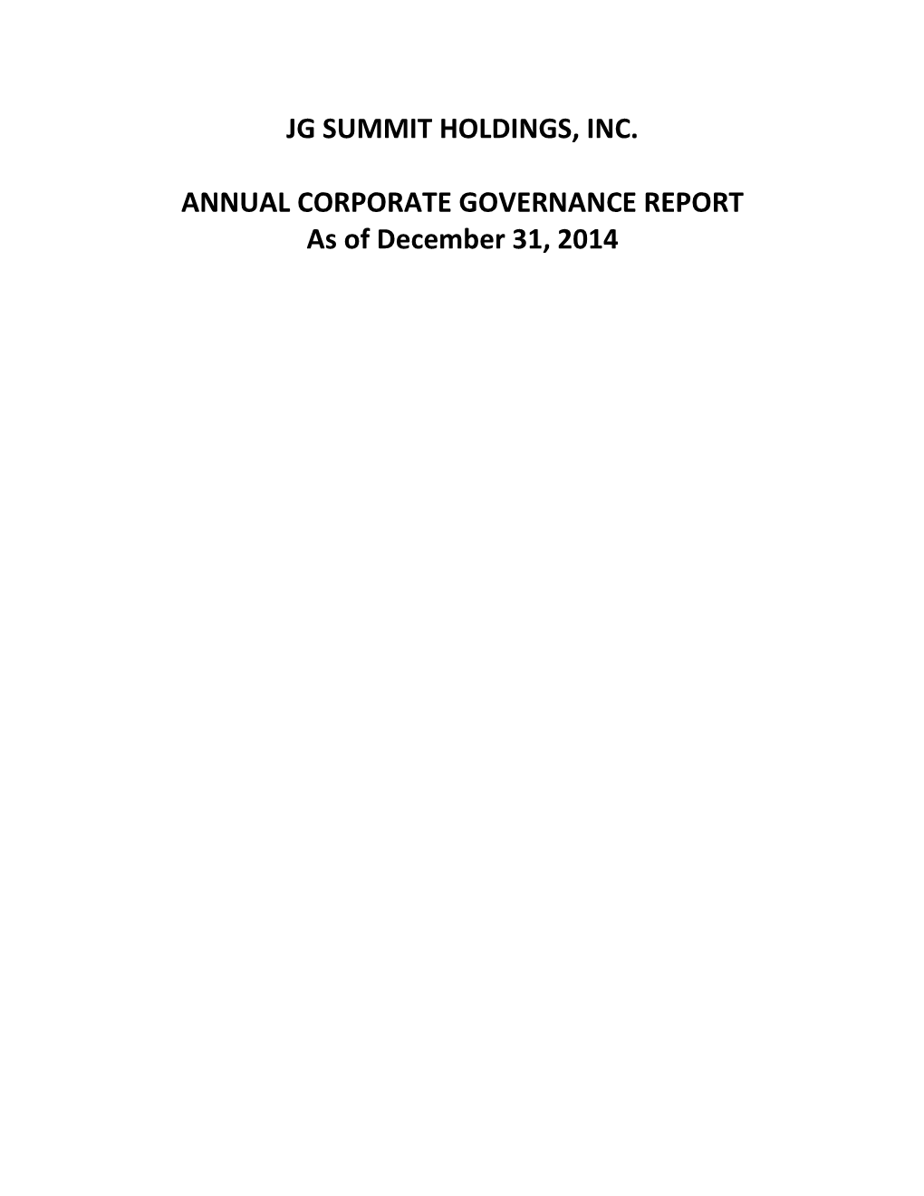 ANNUAL CORPORATE GOVERNANCE REPORT As of December 31, 2014