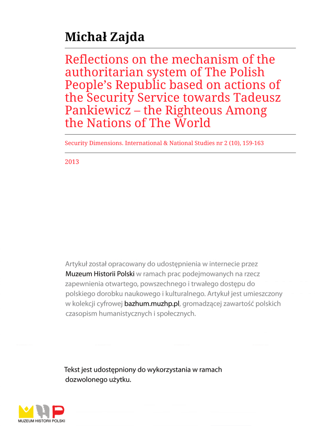Michał Zajda Reflections on the Mechanism of the Authoritarian